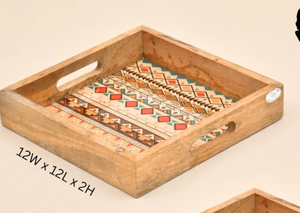 Plateaux de rangement en bois laqué oriental, rectangulaires, empilables, à double niveau, motif floral, plateau en bois meena - Product Image 3