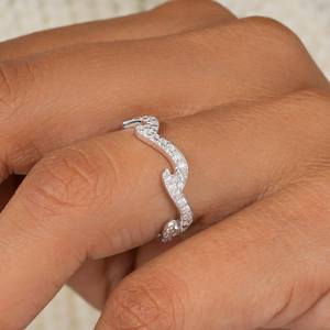 Anillo de banda ondulada con racimo de diamantes de corte redondo de moissanita Creative Craft para mujer, plata 925 original, joyería fina premium para ella. - Product Image 5