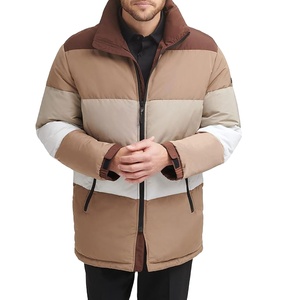 Blouson matelassé pour homme à blocs de couleur, col montant, coupe-vent, rembourrage en polyester, hiver, décontracté, coupe régulière, fermeture éclair - Product Image 1