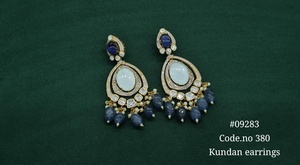 09283Kundan <b>Dangle</b> <b>Earrings</b> Doublet stone <b>earrings</b> <b>Gold</b> Plated Brass Oval Stone <b>Dangle</b> <b>Earrings</b> for Women Party Jewelry - Product Image 4