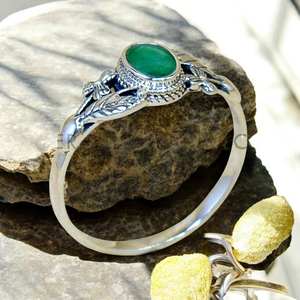 Anillos de Plata de Ley 925 con Esmeralda Verde, Diseño de Hoja, Estilo Boho, Precio al por Mayor, Joyería de Plata - Product Image 1