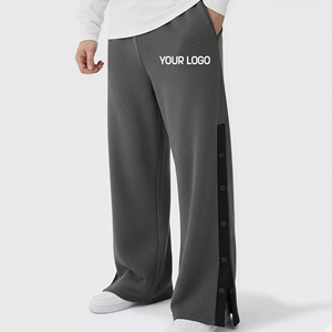 Custom Snap Button Track Pants Wide Leg Sweatpants Premium Polyester Training <b>Trousers</b> Casual Streetwear Men's - Product Image 1