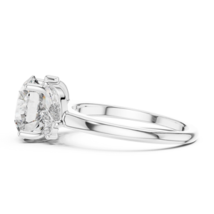 Anillo de compromiso con diamante cultivado en laboratorio, redondo, con piedras laterales en forma de pera, en oro rosa – Anillo de propuesta de matrimonio con tres diamantes para mujer - Product Image 3