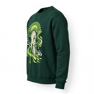 Sweat-shirt à col rond en coton vert foncé, imprimé géométrique vert fluo, vêtements de rue personnalisés, pull-over pour hommes, tissu 340g - Product Image 3