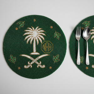 แผ่นรองจานลายต้นปาล์มประดับลูกปัดสุดหรู ทำมือ แบรนด์ NOORIMS AKBAR HANDICRAFTS ขายส่ง - Product Image 1