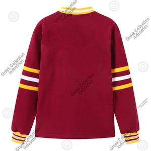 Cardigan universitaire pour hommes, col en V, couleur marron, avec bordure jaune et blanche, lettres brodées, style universitaire grec. - Product Image 6