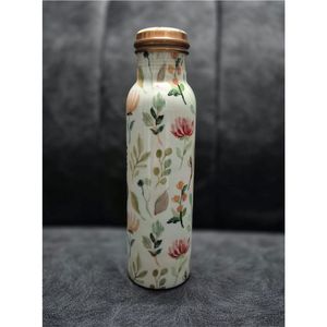 Pure Copper Water Bottle <b>with</b> Glass Handcrafted Printed Yoga Copper <b>Flask</b> Leakproof Ayurvedic Health Benefits Drinkware Bottles - Product Image 5