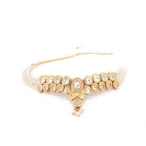 Ensemble de collier choker plaqué or 24 carats Kundan NS499 BLANC, bijoux de mariée élégants et raffinés avec perle pour les occasions spéciales de mariage - Product Image 2
