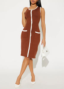 <b>100</b>% Polyester Knitting Casual Bodycon Dress Eco-Friendly Breathable for Spring/Summer Plain Dyed Natural OEM Service Available - Product Image 5