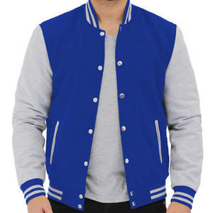 Chaqueta Varsity Azul Gris para Hombre, Estilo Preppy, Corte Regular, Cuello Camisero, Cierre de Botones, Tela de Lona Transpirable, Bordada - Product Image 1