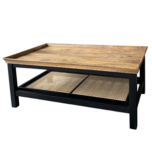 Table basse moderne en bois de manguier massif, finition bicolore noir et naturel, design attrayant, pour la maison, le bureau, l'usage commercial, le salon - Product Image 5