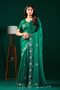 Vexotrend Indian Designer Women's Velvet <b>Satin</b> <b>Saree</b> Beautiful Patola Design Traditional Wedding Diwali Party Wear Wrinkle Free - Product Image 6