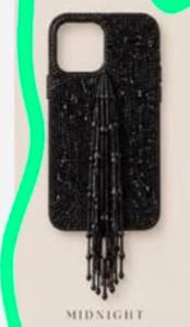 Étui de téléphone à pompons perlés pour Apple iPhones, noir minuit, style bohème - Product Image 1