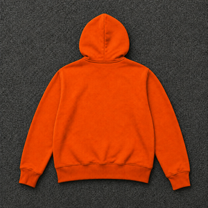 Herren-Kapuzenpullover in Orange mit Reißverschluss, Puff-Print und Eigenstil-Schriftzug, Lässiger Herbst-Streetwear, Locker Geschnitten, Casual Hoodie im Angebot - Product Image 6