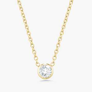 Custom Round Lab Diamond Pendant <b>Necklace</b> Minimalist Everyday Luxury Bezel Set Delicate Dainty Cable Chain Charms 10k Solid Gold - Product Image 1