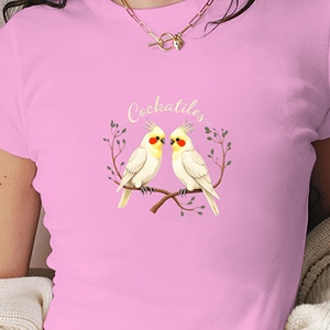 เสื้อยืดผู้หญิงแฟชั่นสั้นทรงสลิมฟิตสไตล์ Y2K ลายกิ่งนกคอกแคเทิล - Product Image 3