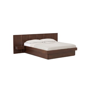 Base de Cama Moderna de Teca con Cabecero de Panel y Estante Lateral, Muebles de Dormitorio Tamaño Queen/King - Product Image 2