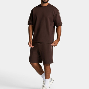 Custom OEM Men’s Espresso Brown Contrast Line Elite Co-Ord <b>Set</b>- Minimalist Athleisure Premium Breathable 2 Piece Summer Outfit - Product Image 1