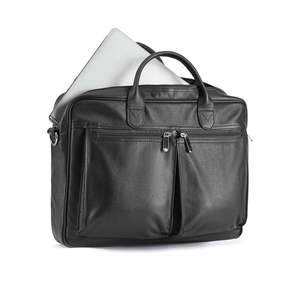 Stylish Executive Dark Black Leather Office Bag with Adjustable Shoulder Strap Front Two Zip Pockets and Laptop Protection - Product Image 5