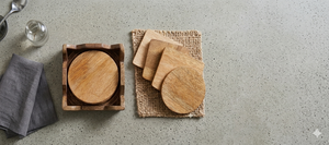 Juego de Posavasos Clásicos de Madera Hechos a Mano con Caja y Plato para Té, Café y Bebidas Frías - Product Image 2