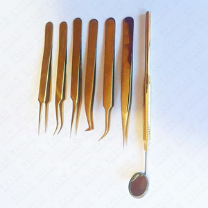7PCS Gold Plated Eyelash Extension Tweezers Set Stainless Steel Mirror Handle Professional Lash <b>Tools</b> Wholesale - Product Image 2