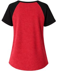 Red Black Women T Shirt Short Sleeve Henley Neck Raglan Tee Soft Cotton Casual Summer <b>Top</b> Breathable Comfortable Daily Wear - Product Image 2