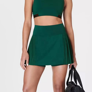 Women High <b>Waist</b> Pleated Mini <b>Skirt</b> Solid Green Breathable Sporty Style All Seasons Spandex Polyester - Product Image 4
