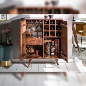 Vandana Nordic Matter bar <b>cabinet</b> MYSTIC LIVING 75cm acacia brown gold <b>retro</b> design - Product Image 3