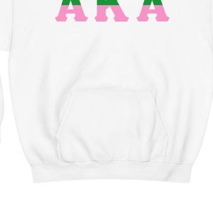 White Pullover Hoodie with <b>Green</b> and Pink Letter Embroidery Fleece Hooded Sweatshirt Long Sleeve Kangaroo Pocket Casual Unisex - Product Image 2