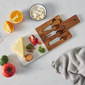 Double Sided Eco-friendly Cheese Board Set Wood and Resin Cutting Serving Board with <b>Knives</b> Dishwasher <b>Safe</b> for Kitchen Party - Product Image 2