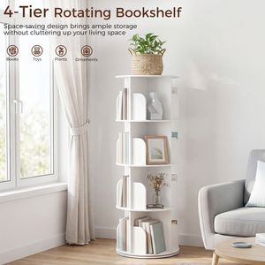 Librería Giratoria de 4 Niveles, Librería Giratoria de 360 Grados con Protector de Seguridad, Almacenamiento de PVC que Ahorra Espacio, Color Blanco - Product Image 4