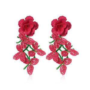 New Fashion <b>Hand</b>-woven Rice Beads Flower Tassel Baking <b>Paint</b> Beaded Flower Earrings Women - Product Image 1