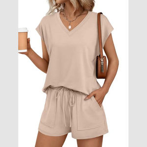 Conjunto de verano de dos piezas para mujer, estilo top deportivo de uso diario, diseño de cintura alta elástica. - Product Image 1