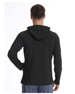 Veste polaire à capuche pour homme, couleur unie, fermeture éclair, coupe classique, style sportif, noir, vêtements d'automne - Product Image 2