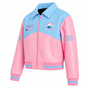 แจ็คแอนด์จิลออฟอเมริกา เสื้อแจ็คเก็ตหนัง PU แบบสั่งทำพิเศษ คุณภาพสูง แจ็คเก็ตบอมเบอร์หนังเท่ห์ แจ็คเก็ตสไตล์วาร์ซิตี้เรเซอร์ - Product Image 5