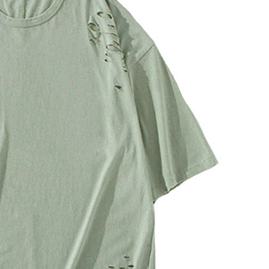 T-shirts pour hommes, coton délavé vintage, imprimé délavé, déchiré, tissu doux et respirant, style streetwear décontracté, tenue d'été - Product Image 5