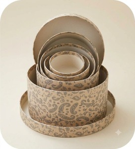 Ensemble de 4 boîtes de rangement rondes avec motif cachemire gris, boîtes gigognes - Product Image 4