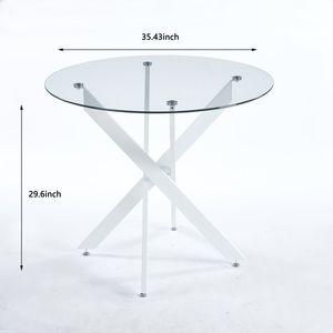 Tavolo da pranzo in vetro temperato con gambe bianche 90x90x75cm moderno con gambe in metallo a croce per risparmiare spazio per cucina e soggiorno - Product Image 6