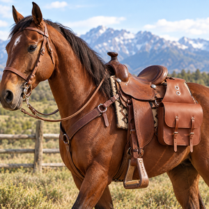 Sac de selle pour cheval en cuir artisanal |   Pochette de rangement équestre western avec sangles robustes et boucles pour équipement de randonnée, de ranch et accessoires - Product Image 2