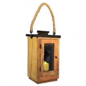 Farol de Madera Rústico con Asa de Cuerda, Farol Decorativo Estilo Granja - Product Image 1