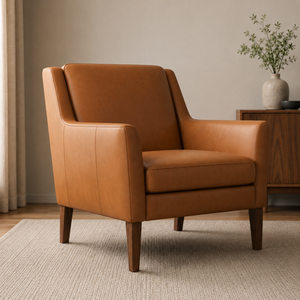 Sillón de Cuero Moderno de Mediados de Siglo con Patas de Madera Maciza, Silla para Sala de Estar, Mueble de Ocio Duradero, Sillón de Cuero Decorativo - Product Image 1