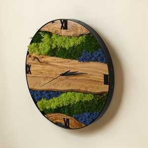 Natural Moss Wooden Wall <b>Clock</b> Handmade 3D Mechanical Rustic Forest Inspired Timepiece Botanical Home Decor Modern Artisan - Product Image 3