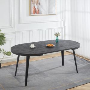 Tavolo da Pranzo con Gambe in Metallo Estensibili e Piano in MDF, per Uso Caffetteria o Ufficio, Disponibile in Colore Nero nelle Misure 100/140/180x100x75cm - Product Image 1