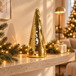 <b>Disco</b> <b>Ball</b> Christmas Tree Statue Set of 4 Mirror Mosaic Holiday Tabletop Decorations Festive Party Centerpiece Modern Glam - Product Image 4