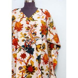 High Quality Custom Block Printing Fabric Kaftan <b>Dress</b> Drawstring Tie Waist Design Loose Fit Long Summer Beach Women's Kaftan - Product Image 2