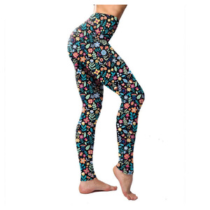 Allover colorful meadow floral print women fitness leggings high waist full length gym <b>tights</b> for yoga running - Product Image 3