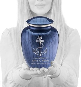 โกศบรรจุอัฐิสำหรับผู้ใหญ่แบบสั่งทำพิเศษ รูปทรงสมอเรือ สีน้ำเงินโคบอลต์มุก ขนาดใหญ่ สำหรับผู้ชายและผู้หญิง รับน้ำหนักได้ถึง 200 ปอนด์ - Product Image 3