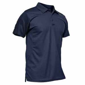 Polo de Manga Corta Azul Marino para Hombre, Tejido de Punto, Secado Rápido, Color Sólido, Corte Regular - Product Image 1