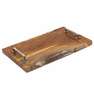 Bandeja de Servicio Contemporánea de Madera con Asas Metálicas para Té, Café, Bocadillos y Desayuno, Plato de Servicio Moderno para Hogares y Cafeterías - Product Image 6