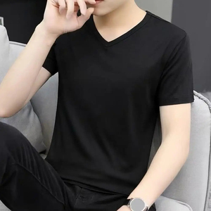Short Sleeve <b>Men</b> V-neck T-<b>shirt</b> Ice <b>Silk</b> <b>Men</b> Casual Solid Color Top Slim Fit Pullover Daily Wear Youthful Teenager Sport Top - Product Image 4